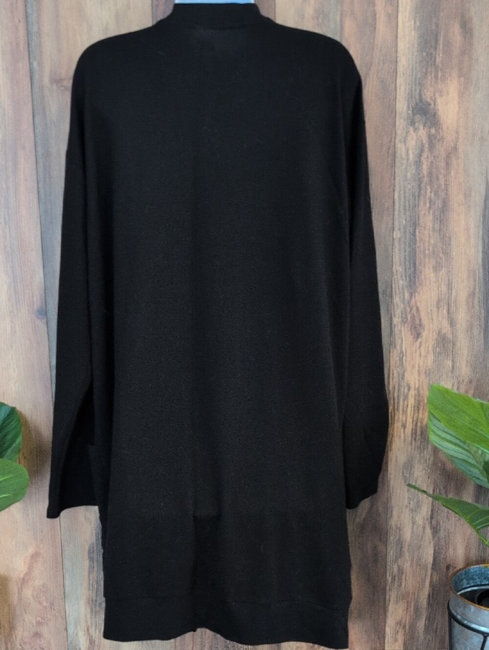 Tickled teal Black Open-Front Women's Cardigan with Pockets 2X W385 - Picture 4 of 6